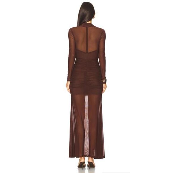 Bardot Veria Wrap Mesh Maxi Dress in Chocolate - Picture 2 of 8